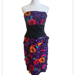 A.J. Bari Strapless Purple Floral Dress